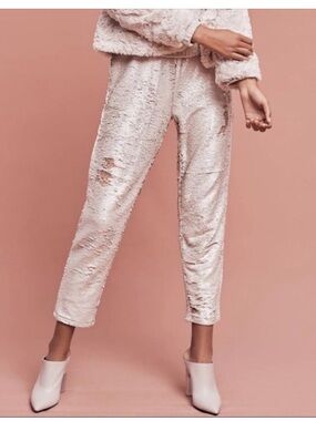 Hei Hei Anthropologie Sequin Jogger Pants Champagne Gold Silver XSP Petite